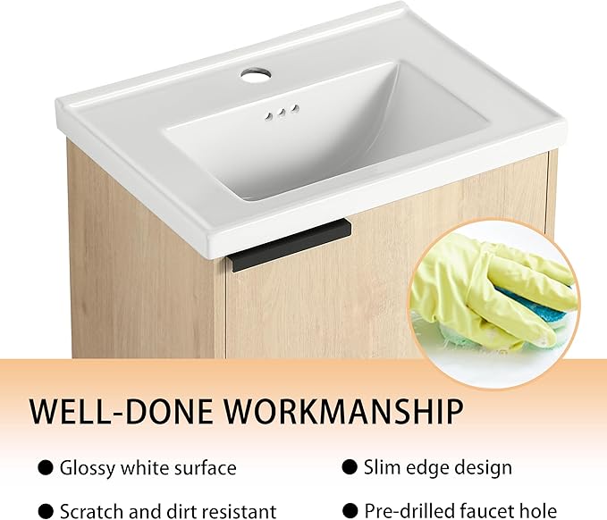 20 Inch Floating Vanity for Small Space, 20" Bathroom Vanity with Sink, Single Sink Bathroom Vanity Combo, Modern Bathroom Vanity, Brown Wall Mounted Cabinet Set