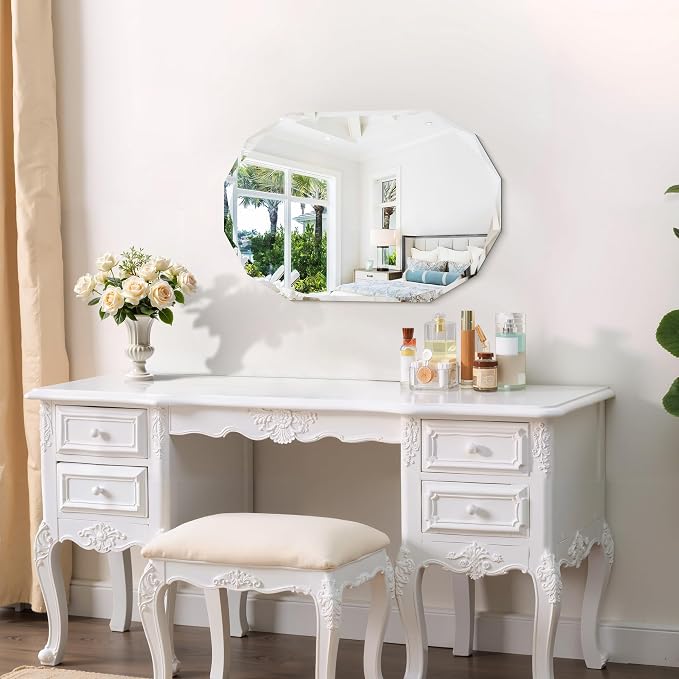 GLASHOM Frameless Bathroom Mirror, 16" x 24" Beveled Oval Wall Mirror for Over Sink, 16 Inch Modern Decorative Vanity Mirror for Bedroom, Living Room, Entryway, Hanging Mirror Horizontal or Vertical