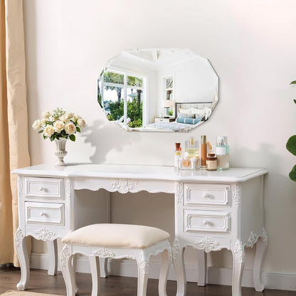 GLASHOM Frameless Bathroom Mirror, 16" x 24" Beveled Oval Wall Mirror for Over Sink, 16 Inch Modern Decorative Vanity Mirror for Bedroom, Living Room, Entryway, Hanging Mirror Horizontal or Vertical