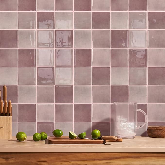 Thicker 3D Peel and Stick Backsplash Tiles, 10 Pcs 12" x 12" | Vintage Red, Glossy Self Adhesive Backsplash Sticker for Renter Friendly Bathroom DIY Wall Makeover, Cover 10 sq ft，Removable