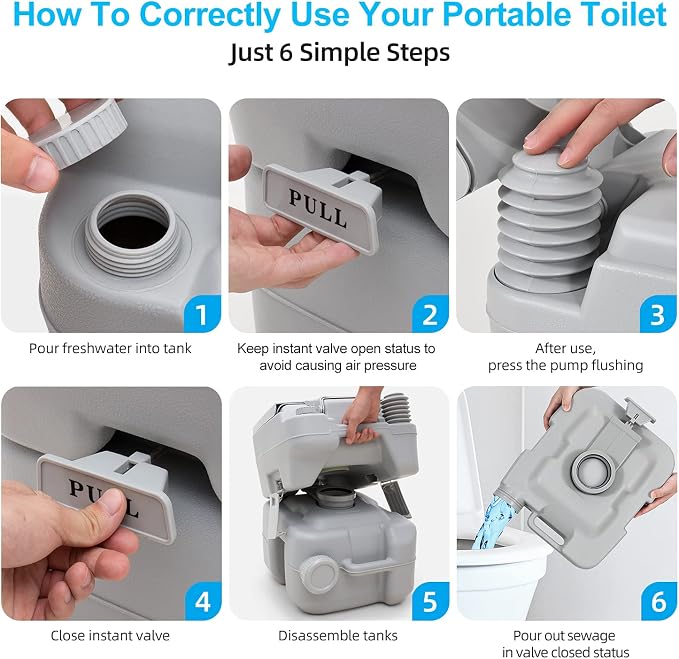 YITAHOME Portable Toilet Travel RV Potty | 5.3 Gallon Detachable Waste Tank for Effortless Cleaning, Press Flush Pump, for Camping, Boating, Hiking, Trips