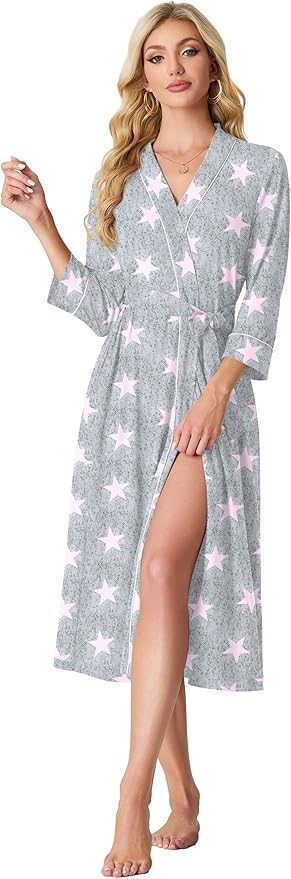 PrinStory Womens Robe Long Knit Bathrobe Lightweight Soft Robes Ladies Bath Robe