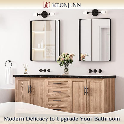 Keonjinn Black Mirror for Bathroom Sink, 24 x 30 Inch Sandblasted Finish Aluminum Wall Mirrors, Matte Black Rectangle Farmhouse Mirror with Shatterproof HD Tempered Glass, Anti-Rust Metal Frame