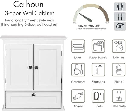 Spirich Bathroom Cabinet Wall Mounted, Small Bathroom Wall Cabinet Over Toilet, Medicine Cabinet Organizer with Doors and Adjustable Shelf, White
