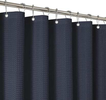 2-in-1 Waterproof Fabric Shower Curtain - No Separate Liner Needed, Hotel-Style Waffle Weave, Effortless Cleaning & Washable Bathroom Shower Curtain Set,72Wx78H,Navy Blue