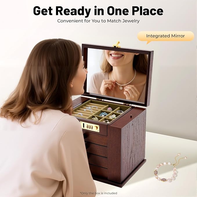 Extra Large 5 Layers Wooden Jewelry Box Jewelry Case Cabinet Armoire Ring Necklacel Gift Storage Box Organizer(5 Layers,Brown,Style 4)