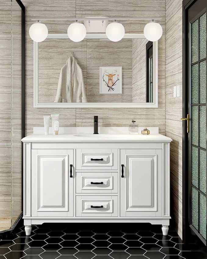 New Bathroom Vanity Light Fixtures 4 Lights Brushed Nickel Glass Shade Modern Wall Bar Sconce Over Mirror（(Exclude G9 Bulb)