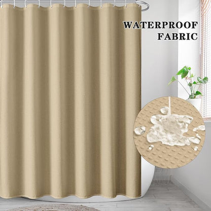 Shower Curtain Set, for Bathroom Decor 72" x 72", Modern Beige | Beige Waffle Textured Solid Waffle Textured Cloth Waterproof Matching Window Shower Curtain 36 x 30 Inches