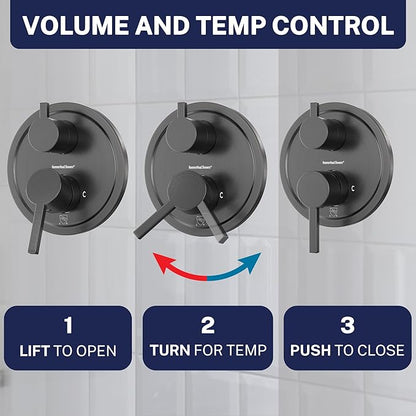 HammerHead Showers Solid Metal Shower Valve and Trim Kit, Two-Handle Volume and Temperature Control with Integrated Diverter, Pressure Balance Rough-In Valve Included, Oil Rubbed Bronze