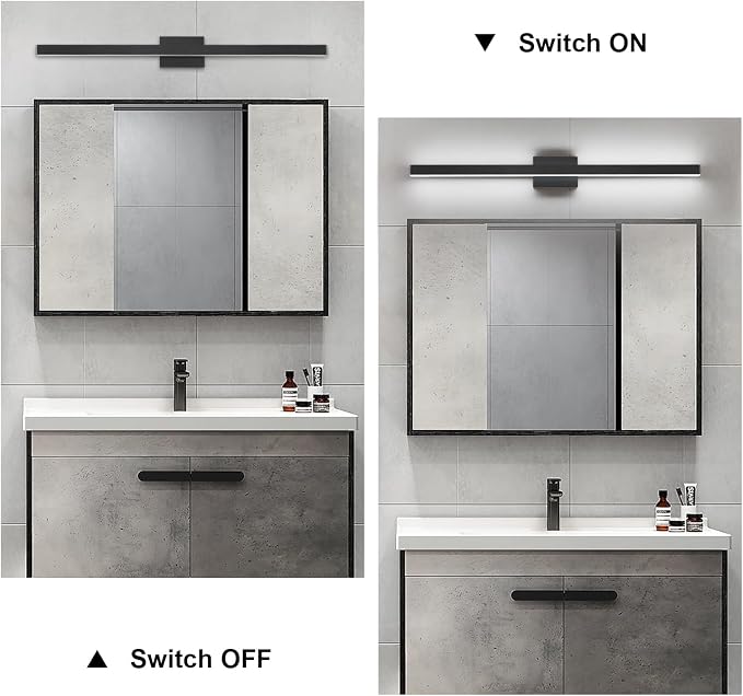 LED Modern Bathroom Vanity Light Fixtures (40-Inch, Cool White 6000K), Modern Acrylic Bathroom Wall Lighting Fixtures for Bathroom Over Mirror, Matte Black