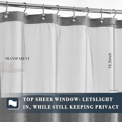 N&Y HOME Extra Long Waffle Weave Shower Curtain with Snap-in Fabric Liner Set, 12 Hooks Included - 71" x 84", Hotel Style, Mesh Top Window, Machine Washable & Water-Repellent - 71x84, Gray