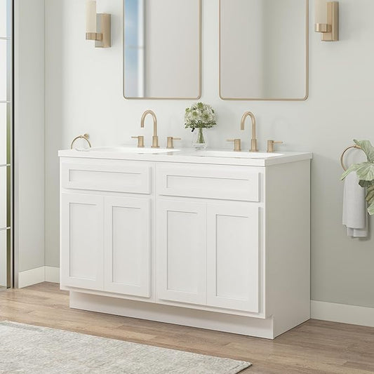 Vanity Art 48 Inch Bathroom Base Cabinet Only, Double Sink Top (Not Include Sink) with Door & Soft Close Hinge, Unassembled Floor Cabinet, White, 2ea 24 Inch Combo