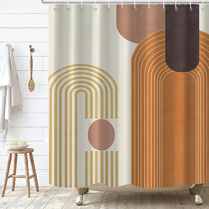 Mid Century Modern Extra Long Shower Curtain, Boho Brown Arch Geometric Machine Washable Waterproof for Bathroom Bathtub with Hooks 72Wx84H