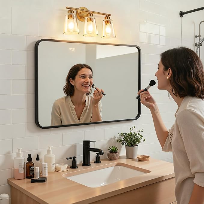 TALOYA 19 Inch Brushed Gold Bathroom Light Fixtures with Thickend Clear Tapered Glass Shade, 3-Light Modern Vanity Light Over Mirror for Bathrooms, Bedrooms (Bulbs Not Included)