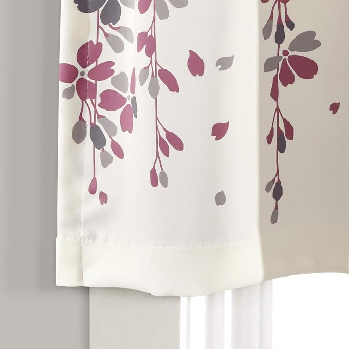 Lush Decor Valance Weeping Flower Light Filtering Window Curtain, Purple & Gray