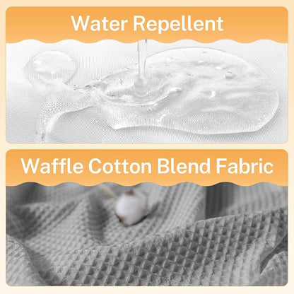 River Dream Cotton Blend Fabric Shower Curtain Set with Liner, Gray, 54x80 | Waffle Weave, No Hook Needed, with Snap in Replacement Liner, Top Sheer Window, Hotel Quality Fabric for Bathroom