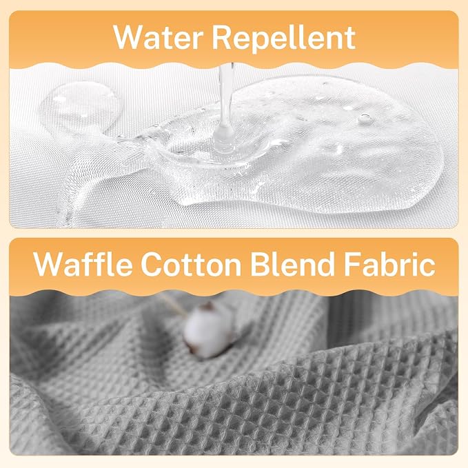 River Dream Gray Cotton Blend Fabric Shower Curtain Set with Liner, 71x74 | Waffle Weave, No Hook Needed, with Snap in Replacement Liner, Top Sheer Window, Hotel Quality Fabric for Bathroom
