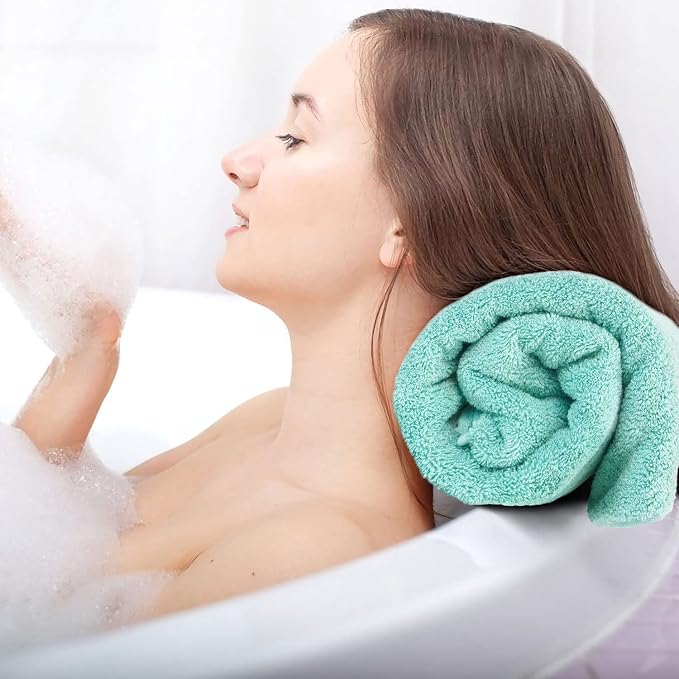 Cleanbear Bath Towels Set of 2, Ultra Soft Cotton Towels 55 by 27 Inches | Thick Shower Towels for Body Drying, 2 Colors (Light-Brown and Teal) for Bathroom, Guestroom, Spa, Beach