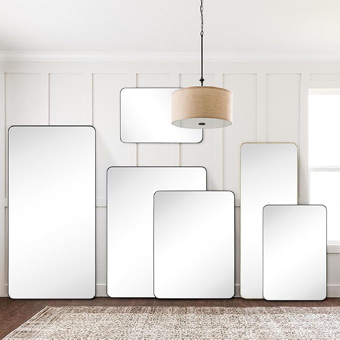 GRACTO 30 x 40'' Chrome Rectangle Bathroom Vanity Mirror for Wall Polished Silver Metal Framed Rounded Rectangular Bathroom Vanity Mirrors Vertical and Horizontal Hanging