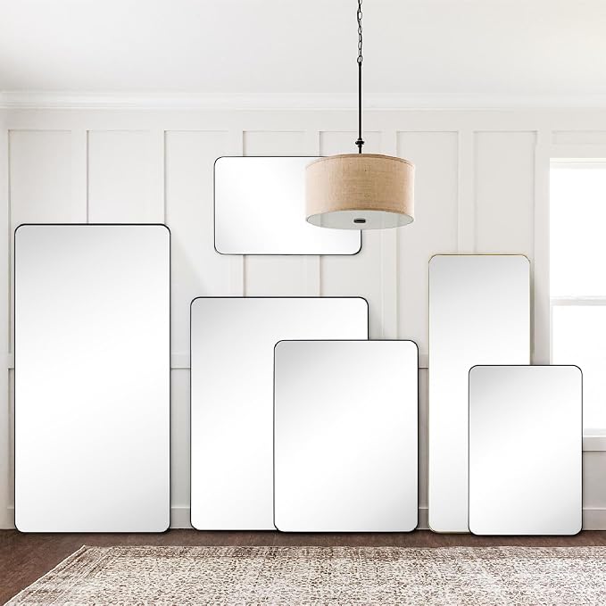 GRACTO 30 x 40'' Chrome Rectangle Bathroom Vanity Mirror for Wall Polished Silver Metal Framed Rounded Rectangular Bathroom Vanity Mirrors Vertical and Horizontal Hanging