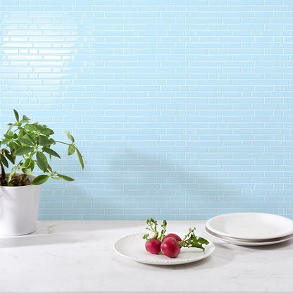 STICKGOO Thicker Peel and Stick Backsplash Tile for Kitchen and Bathroom | 10 Sheets of 12”×12” - 3D Vinyl Self Adhesive Wall Tiles Stick on Backsplash for Kitchen & Bathroom(Sky Blue)