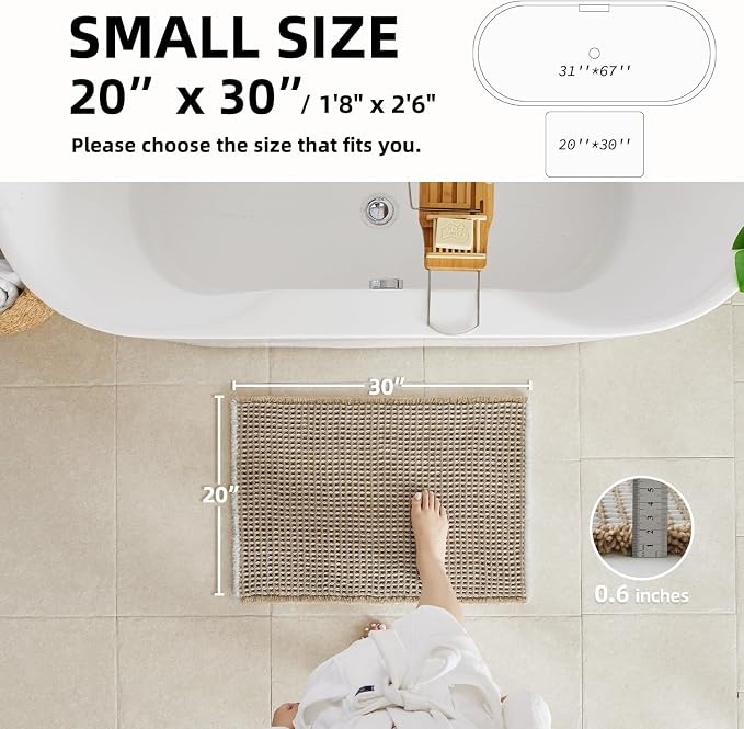 TYUU Waffle Bath Mat, Boho Bathroom Rugs Non Slip, 30x20 Khaki & White | Super Absorbent Quick Dry Bath Rug, Non-Slip Backing, Soft Waffle Washable Farmhouse Bathroom Mats, Tub, Shower & Home Decor