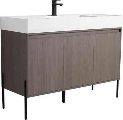 Crownpoint 48 Inch Bathroom Vanity with Sink, White Sink, Gray Oak Finish, Full Assembly Required, Elegant Bathroom Vanities for Modern Homes