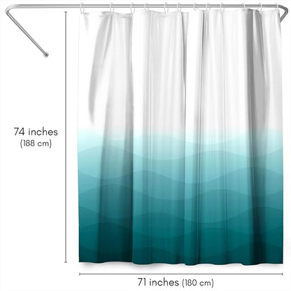 Americanflat 71x74 Wave Blue Ombre Shower Curtain - Water-Resistant Long Shower Curtain with Durable Grommets and 12 Hooks - 100% Polyester