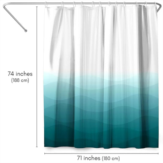Americanflat 71x74 Wave Blue Ombre Shower Curtain - Water-Resistant Long Shower Curtain with Durable Grommets and 12 Hooks - 100% Polyester