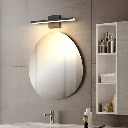 JUSHENG Modern Black Bathroom Vanity Light Fixtures 24" Inch Long Industrial Aluminum LED Bath Wall Light Lamps Over Mirror in Hallway Bedroom Lighting Matte Black 24W 3000K