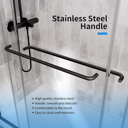 Royal Guard Double Sliding Shower Door 44-48" W x 76" H,Matte Black | 6mm SGCC Tempered Glass,Nano Coating Easy Clean,Walk-in Shower Use,Reversible Installation&Waterproof