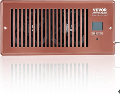VEVOR Register Booster Fan, Quiet Vent Booster Fan Fits 4” x 10” Register Holes, with Remote Control and Thermostat Control, Adjustable 10-Speed for Heating Cooling Smart Vent, Brown