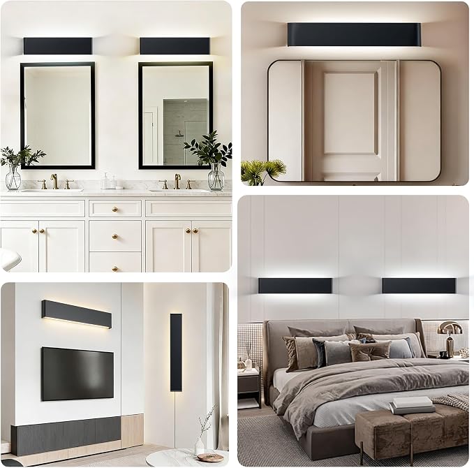 2 Pack 32.6in LED Bathroom Vanity Light, 32W Hardwired Fixture | 5 CCT Adjustable 3000K-6500K. Modern Black Wall Mounted Bathroom Light Fixture. Vanity Lights for Bathroom Over Mirror.
