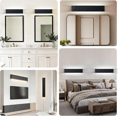 2 Pack 32.6in LED Bathroom Vanity Light, 32W Hardwired Fixture | 5 CCT Adjustable 3000K-6500K. Modern Black Wall Mounted Bathroom Light Fixture. Vanity Lights for Bathroom Over Mirror.