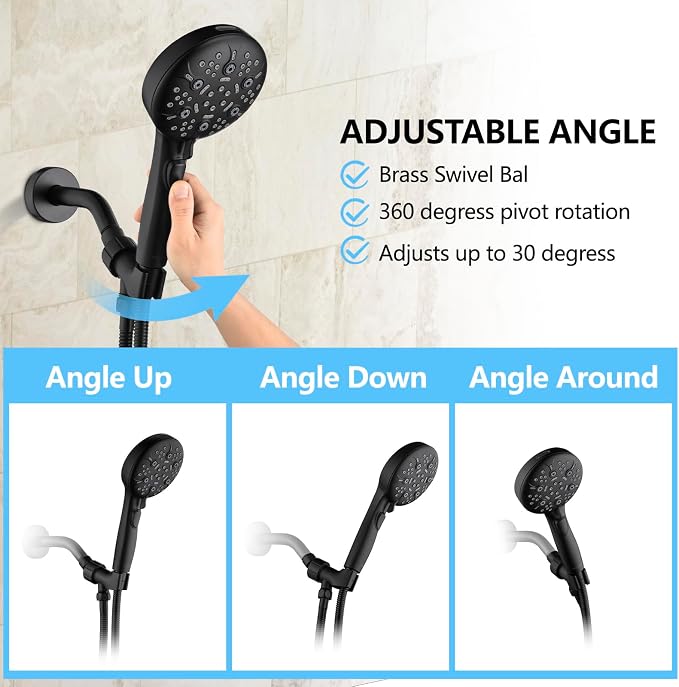 Shower Head with Handheld, 9-Setting High Pressure Shower head with handhelds, Built-in Handheld Power Spray, 79in Extra Long Stainless Steel Hose & Shower Head Holder (Matte Black)