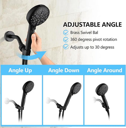 Shower Head with Handheld, 9-Setting High Pressure Shower head with handhelds, Built-in Handheld Power Spray, 79in Extra Long Stainless Steel Hose & Shower Head Holder (Matte Black)