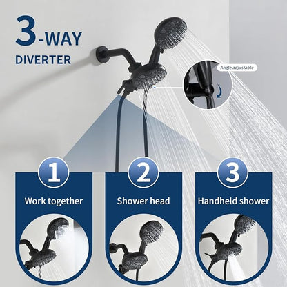 Tub and Shower Faucet Set Complete Dual Shower Head and Handheld 2 in 1 Combo Set Shower System with Tub Spout Tub and Shower Trim Kit Matte Black