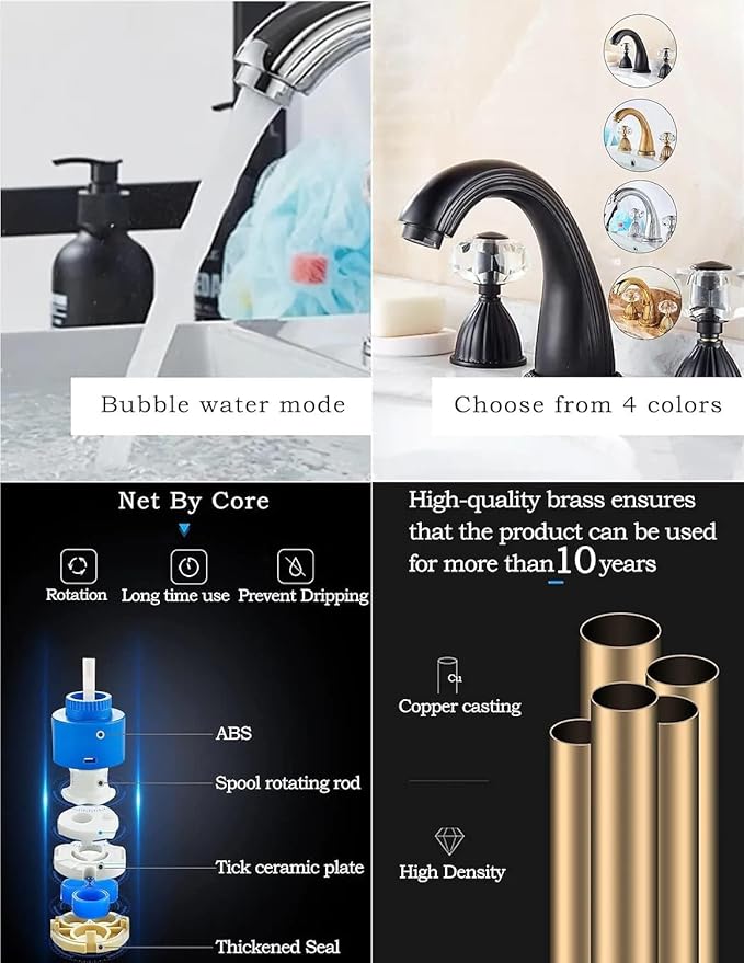 Morden Bathroom Faucet Chrome Three Holes Widespread 2 Crystal Handle Bathroom Sink Faucets Vintage Lavatory Vanity Faucet