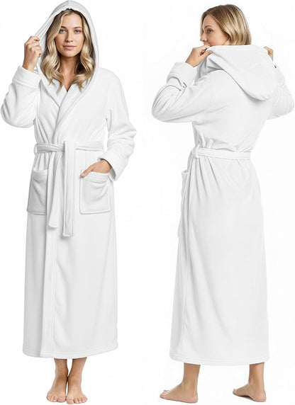 NY Threads Women's Fleece Hooded Bathrobe Plush Long Spa Robe, Medium