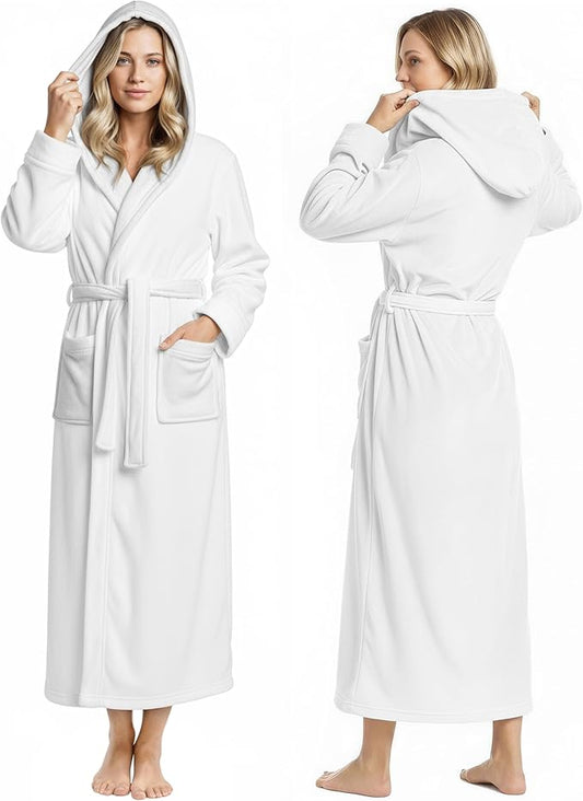 NY Threads Women's Fleece Hooded Bathrobe Plush Long Spa Robe, Medium