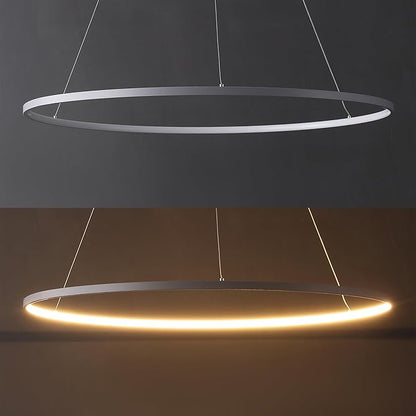 JONATHAN Y 35" Gray Modern Integrated LED Pendant Light, Dimmable Round Hoop Chandelier for Kitchen Island, Dining Room, Adjustable Height Metal Hanging Light (JYL7220E)