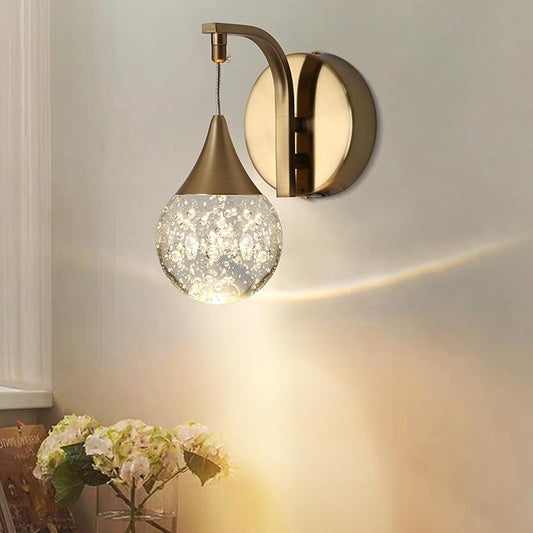 Modern Crystal Wall Sconce, Globe Wall Light, Led Bubble Wall Lamp for Bedroom Living Room Hallway, 3300k Warm White | Dimmable | Gold