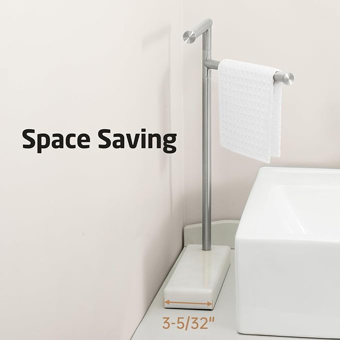 KES Hand Towel Holder Stand for Bathroom, Countertop Towel Stand Swivel with Marble Base, 17.3" 2 Arms Hand Towel Holder Freestanding Counter Top 18/8 Stainless Steel Brushed Finish, BTH233A-2 | Dual 360° Rotatable Arms, 3.3 Lb Marble Base For Stabilit...