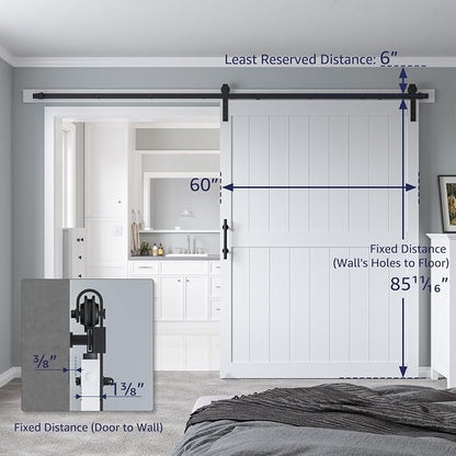 60 x 84in MDF Sliding Barn Door with 10ft Barn Door Hardware Kit & Handle | White Solid Barn Door Slab Covered with Water-Proof PVC Surface, Pre-Drilled Holes Easy Assembly, H-Frame
