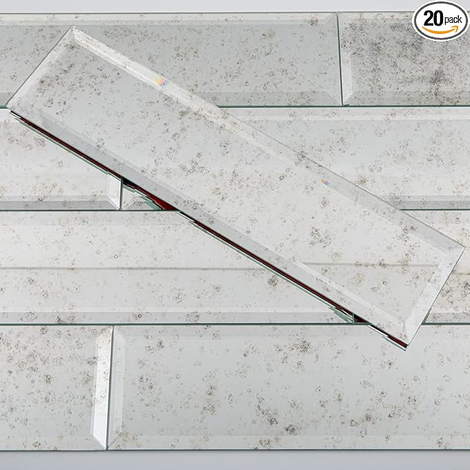 Peel and Stick Light Antique Mirror Tile Subway Mirror Backsplash for Kitchen Bathroom Wall (20 Pcs, 5 SQ.FT.), 3x12 Inch