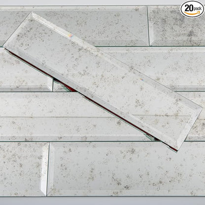 Peel and Stick Light Antique Mirror Tile Subway Mirror Backsplash for Kitchen Bathroom Wall (20 Pcs, 5 SQ.FT.), 3x12 Inch