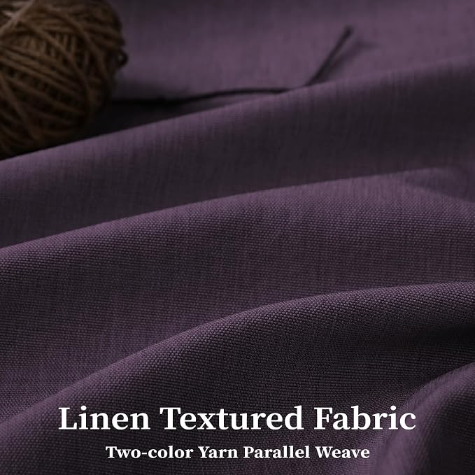 BTTN Boho Scalloped Linen Textured Cloth Shower Curtain Set, 72x84, Purple | Tall Size, 230GSM Waterproof Polyester, Heavy Duty Fabric, 12 Plastic Hooks, Elegant Modern Farmhouse Style, Machine Washable