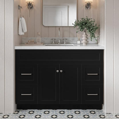 Bradford 48-Inch Bathroom Vanity with Sink — Black Single Sink Bathroom Vanity, 1.5" Edge Italian Carrara Marble Top, Solid Wood, 2 Soft-Close Doors, 4 Full Extension Dovetail Drawers