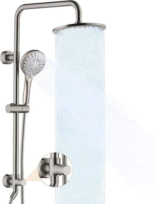 BRIGHT SHOWERS Rain Shower Heads System - 9 Inch Rainfall Shower Head and Handheld Shower Head with Height Adjustable Holder, Solid Brass Rail and 60" Long Stainless Steel Shower Hose, Brushed Nickel