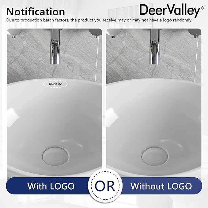 DeerValley Bathroom Vessel Sink, 16" x 13" Oval White Ceramic Vessel Sink, Modern Egg Shape Above Counter Bathroom Vanity Bowl, Porcelain Bathroom Vessel Vanity Sink Art Basin, DV-1V051